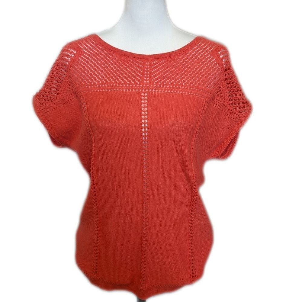 5/$55 Old Navy coral pink orange open knit short sleeve sweater S